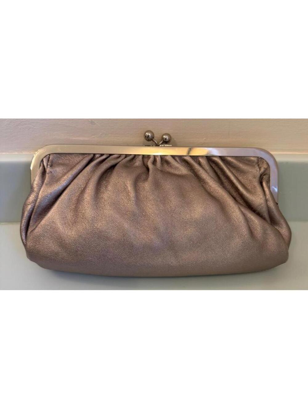 Metallic Bronze Clutch Bag with Kiss Lock Closure